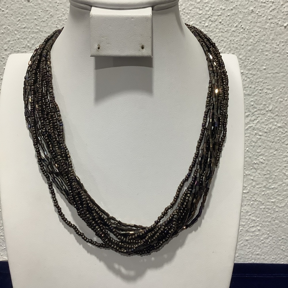 Premier Designs Brown Bronze Multi Strand Beaded Necklace 16in + 3in Extender
